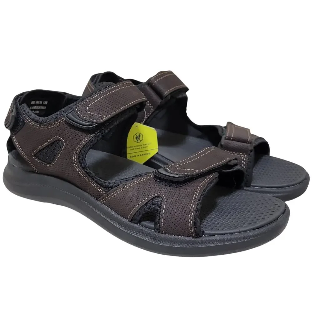 Nunn Bush Men Rio Vista Three Strap Sport Sandals Size US 13M Brown Faux Leather